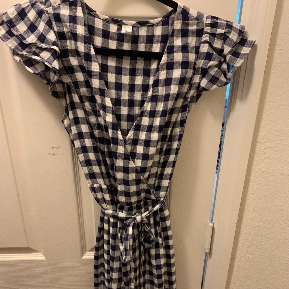 Blue and White Gingham Midi Dress